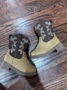 Toddler Brown & Tan Western Pull-On Boots